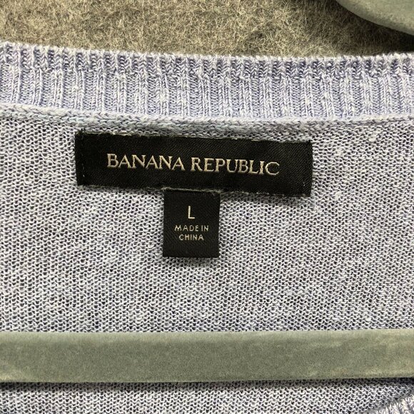 Banana Republic Linen Blend Sweater Womens L Oversized Crewneck Relaxed Blue - Picture 7 of 9